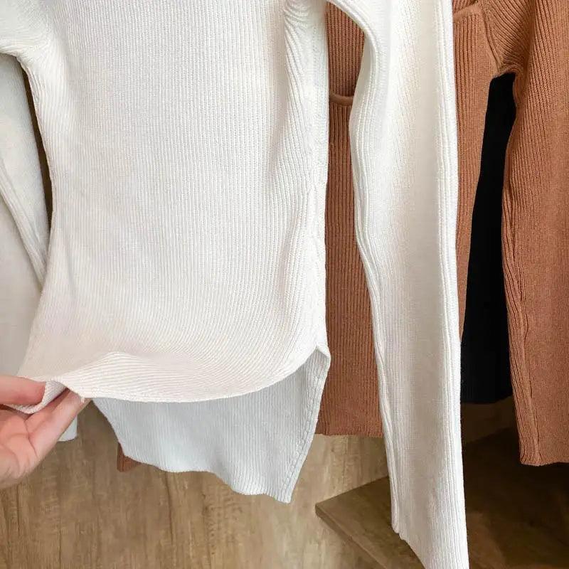 New Casual And Trendy Square Collar Long Sleeve Woman's Sweaters Knitted Pullover Spring Autumn Sweater Winter Tops For Women Black And White Jumper
